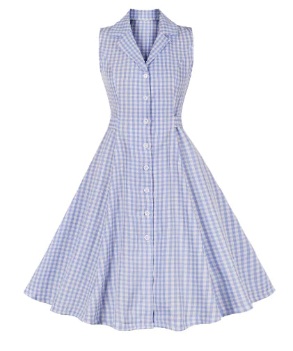 Vintage Floral V-Neck Sleeveless High-Waist Dress