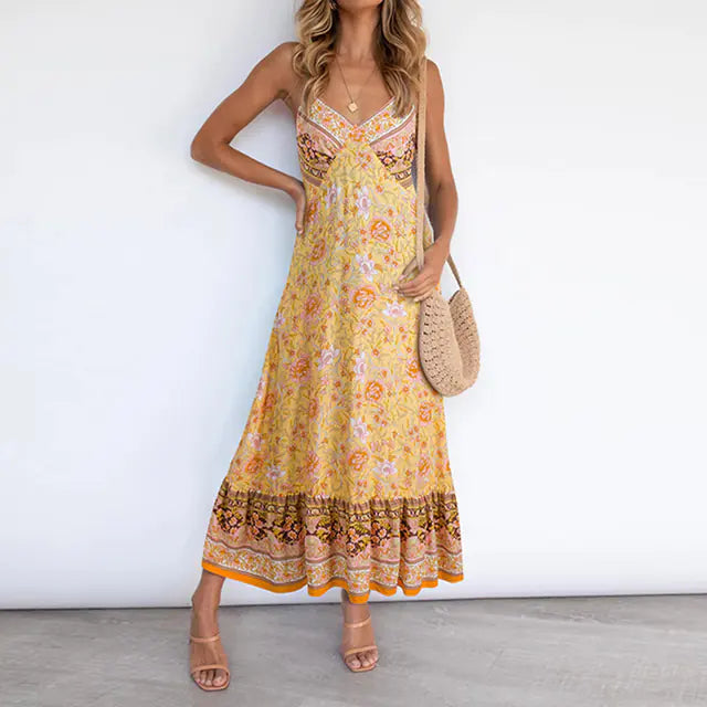 2021 Women's Casual Sexy Floral Print V-Neck Dress