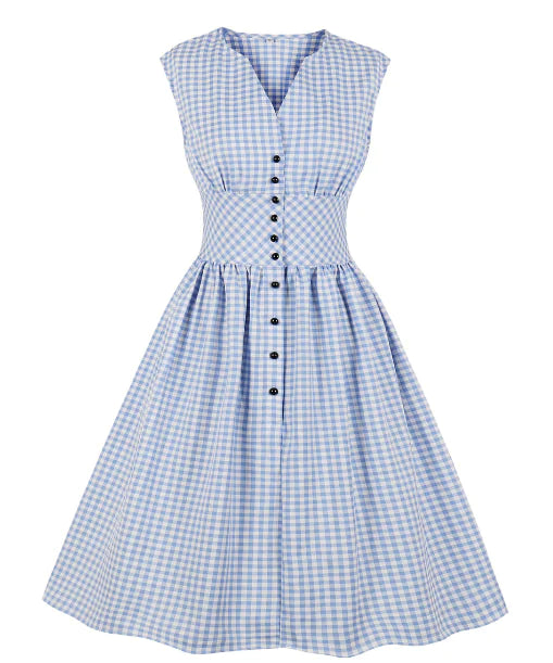 Vintage Floral V-Neck Sleeveless High-Waist Dress