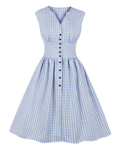 Vintage Floral V-Neck Sleeveless High-Waist Dress