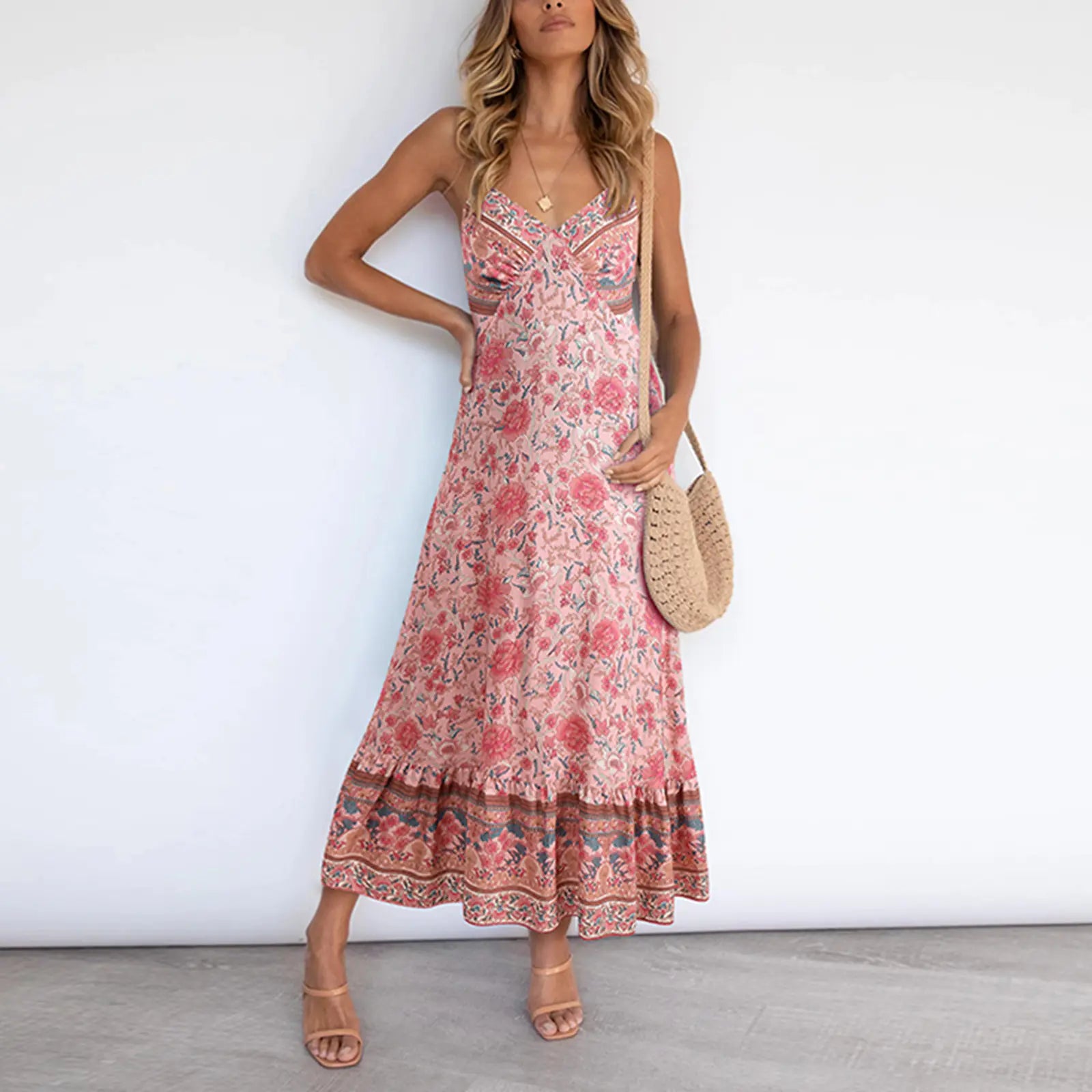 2021 Women's Casual Sexy Floral Print V-Neck Dress