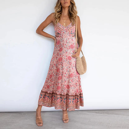 2021 Women's Casual Sexy Floral Print V-Neck Dress