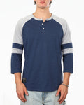 Color Block 3/4 Sleeve Stretch Casual Baseball Button Henley Shirts-0