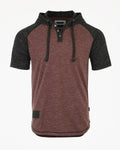 ZIMEGO Short Sleeve Raglan Henley Hoodie Round Bottom Semi Longline T-Shirt-0