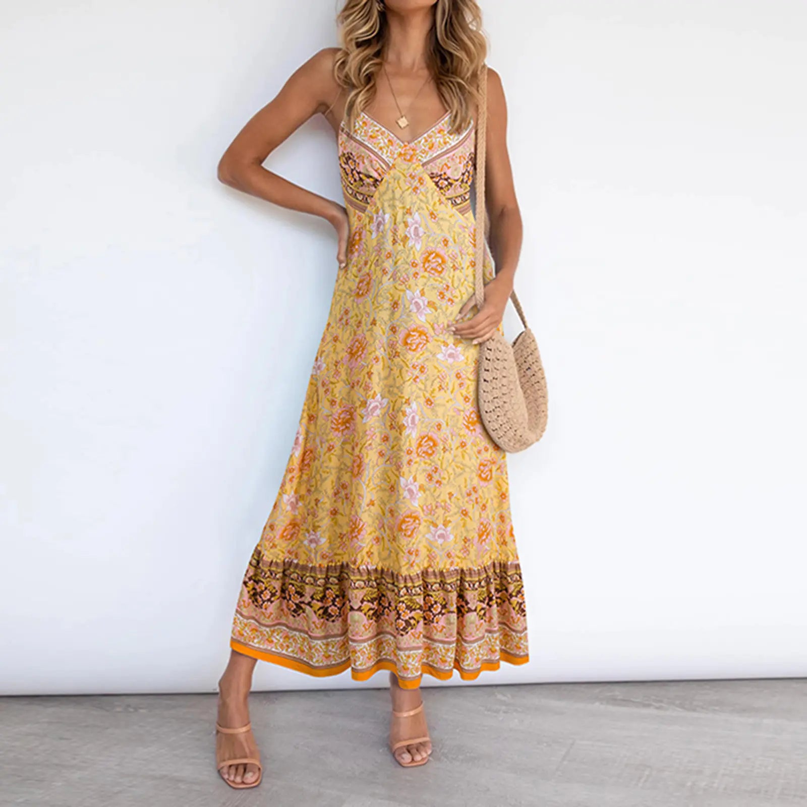 2021 Women's Casual Sexy Floral Print V-Neck Dress