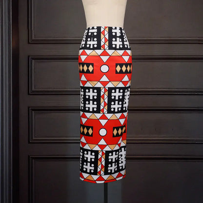 High Waist Large Size Slim Geometric Print Skirt